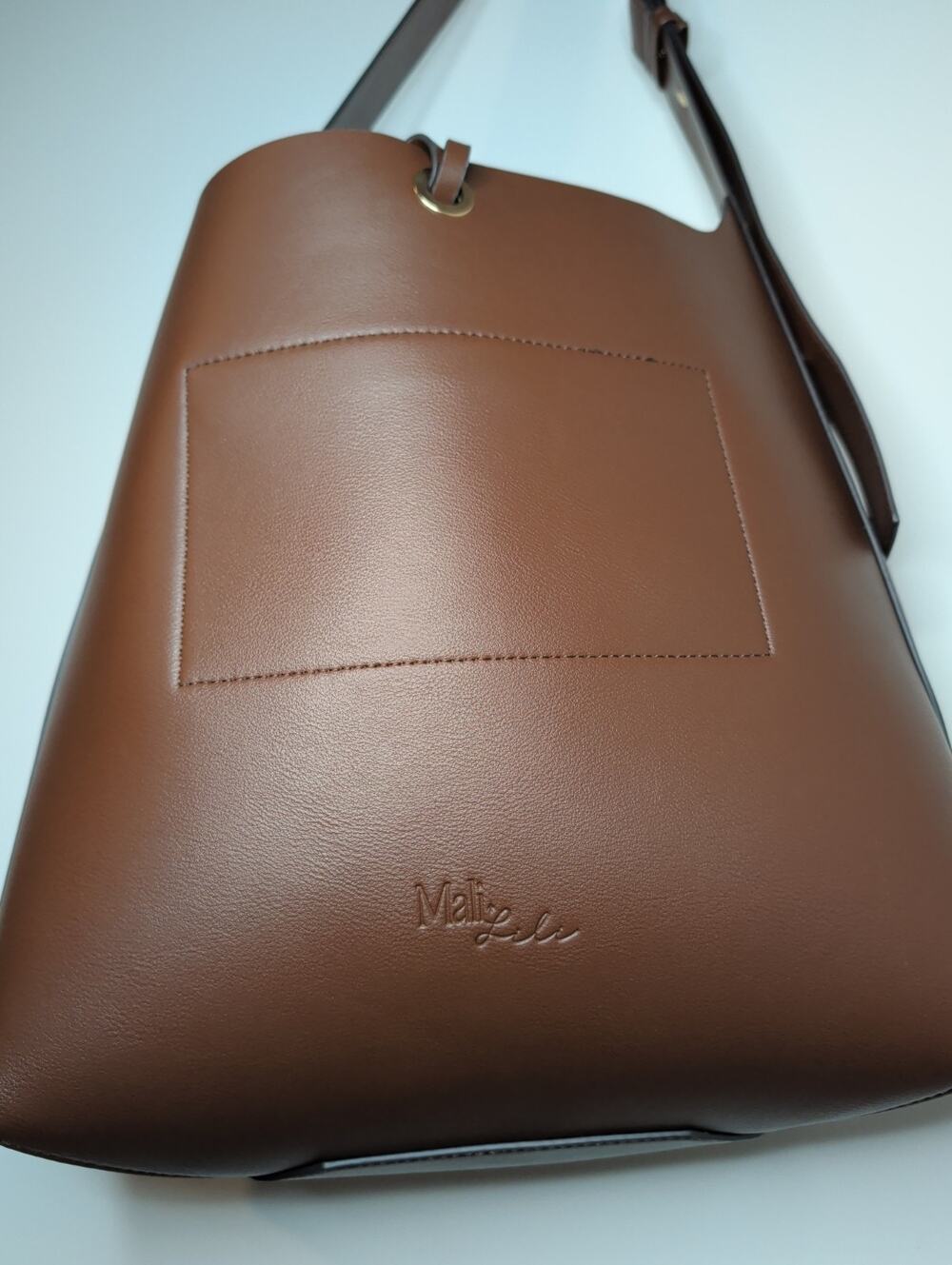 Mali + Lili Brown Vegan Leather Bucket Bag Shoulder Handbag Tote Purse Slouchy